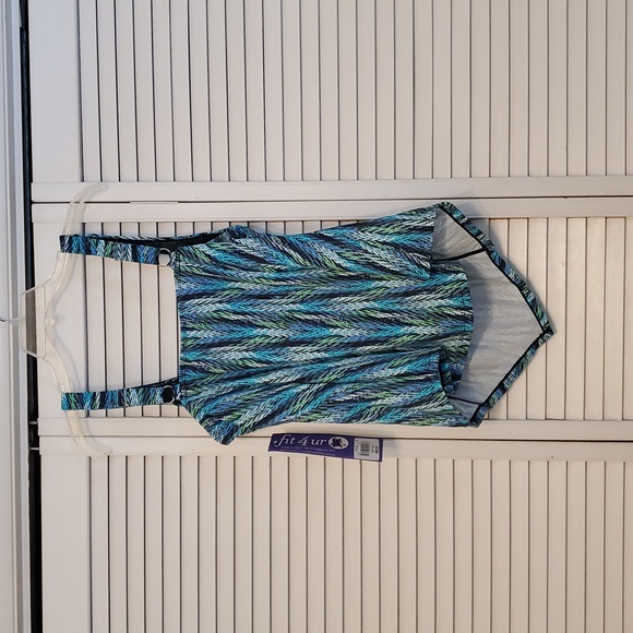 Fit 4 U Blue and Green Patterned Tankini Top, Size 18W - Picture 5 of 12